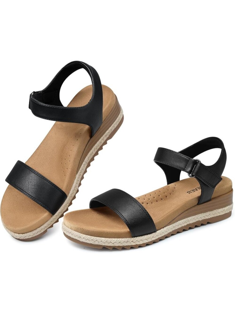 Women's Black Low Wedge Sandals Comfortable Espadrille Dressy Shoes Casual